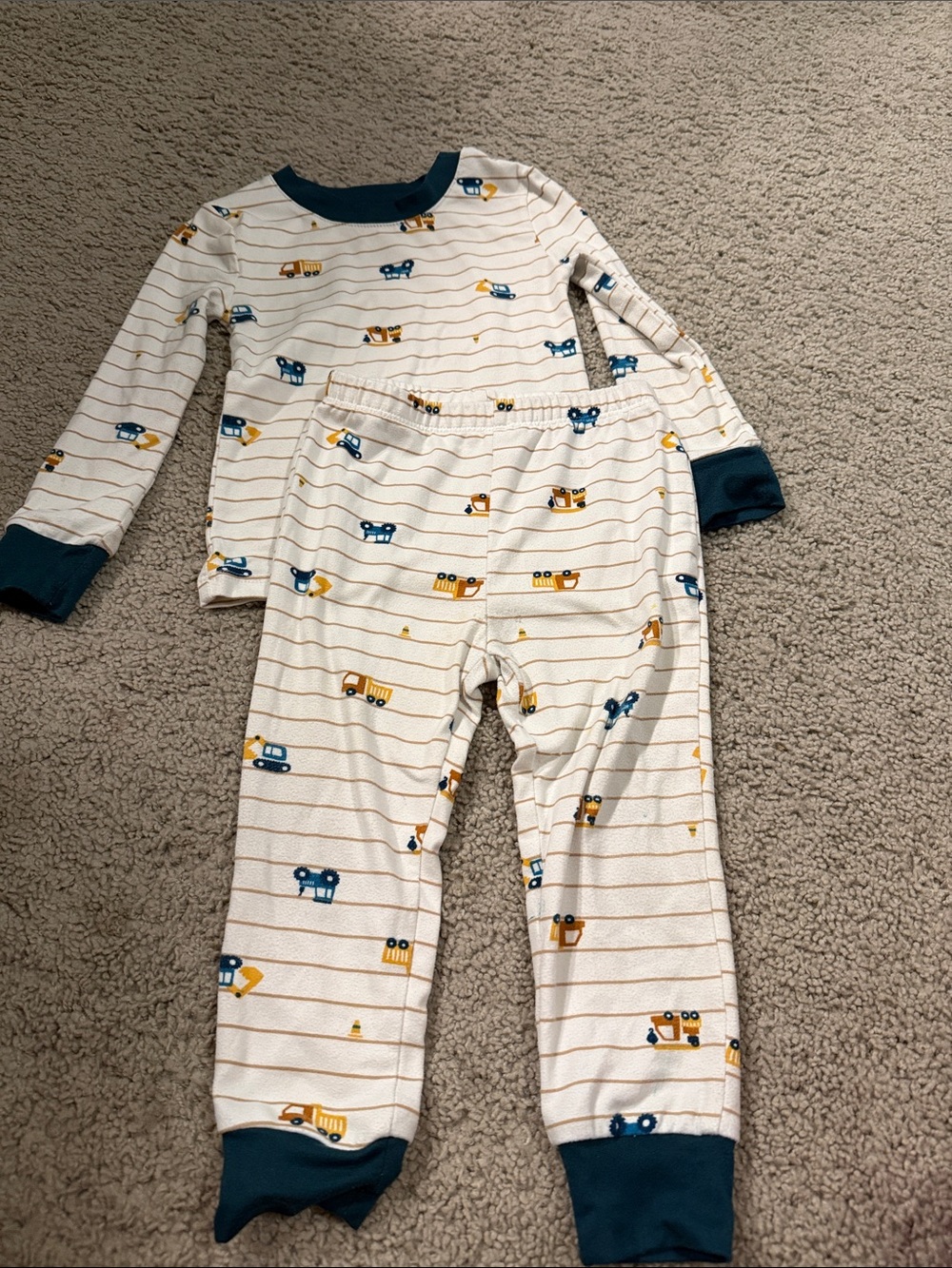Tahari White, Navy & Yellow Kids Pajama Set with Vehicle Print